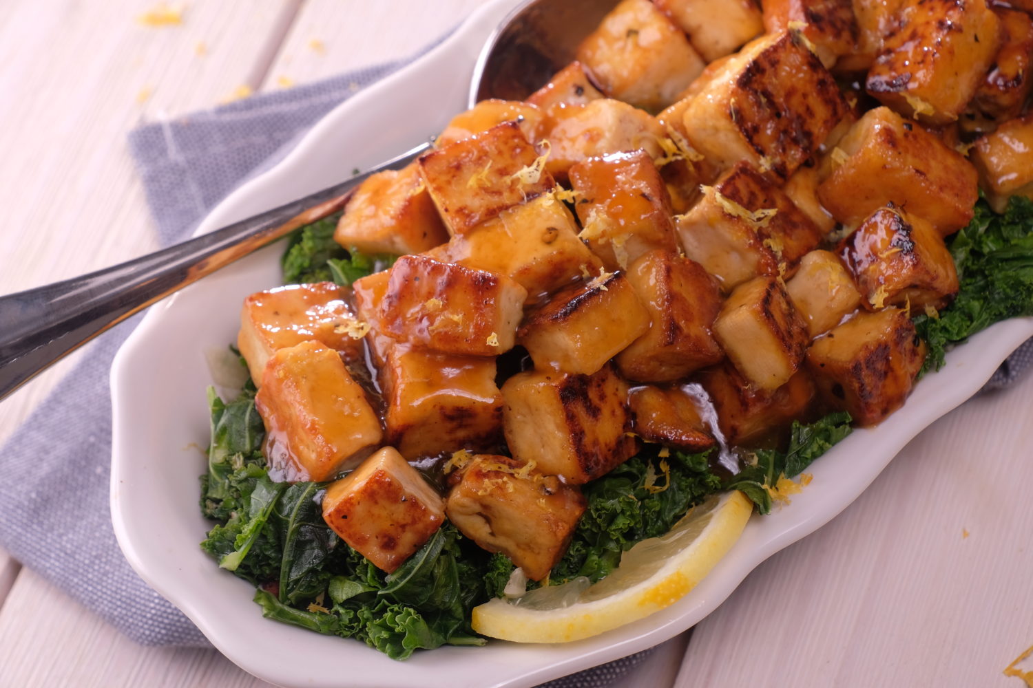 Glazed Lemon Tofu with Sautéed Kale | Meatless Makeovers